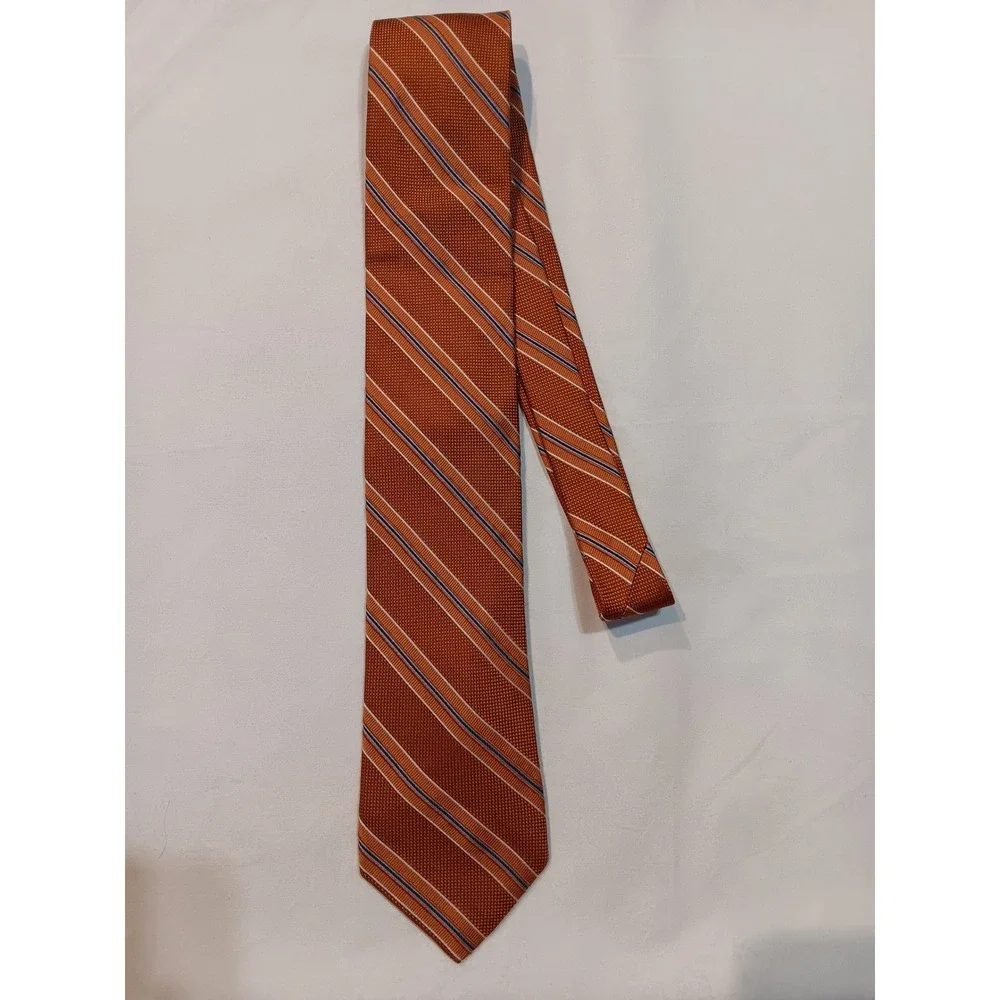 Daniel Cremieux Mens‎ Silk Tie Orange Blue White Striped Hand Made USA RN 58909